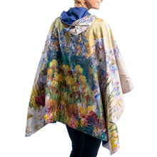 Load image into Gallery viewer, Tiffany Peonies & Iris Reversible Rain Cape – Lightweight Hooded Wrap for Women