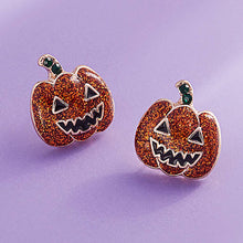 Load image into Gallery viewer, Sparkly Halloween Pumpkin Stud Earrings