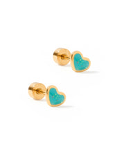 Load image into Gallery viewer, Screwback Stud Earrings - Nora Heart - Teal
