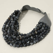 Load image into Gallery viewer, Marbled Faceted Ball Beaded Multi Layered Faux Leather Magnetic Necklace: Beige