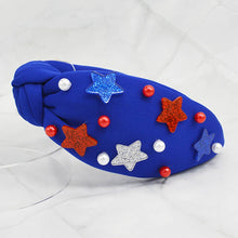 Load image into Gallery viewer, American USA Flag Themed Star Ball Pointed Knot Headband: White