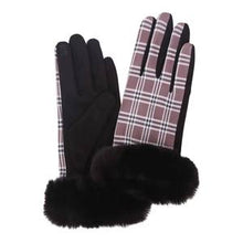 Load image into Gallery viewer, BLACK & COCO PLAID FUR-TRIMMED TEXTING GLOVES