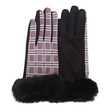 Load image into Gallery viewer, BLACK & COCO PLAID FUR-TRIMMED TEXTING GLOVES