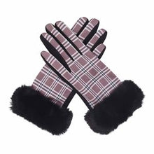 Load image into Gallery viewer, BLACK & COCO PLAID FUR-TRIMMED TEXTING GLOVES