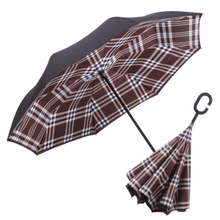 Load image into Gallery viewer, RAINCAPER BLACK/COCO PLAID REVERSE UMBRELLA