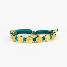 Load image into Gallery viewer, Benedictine Blessing Bracelet - Gold Medals Teal