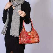 Load image into Gallery viewer, Ava Gradient Rainbow Faux Crocodile Embossed Tote Bag: Pink
