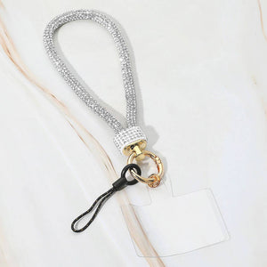 Bling Studded Phone Strap Keychain / Bag Charm: Clear,Gold