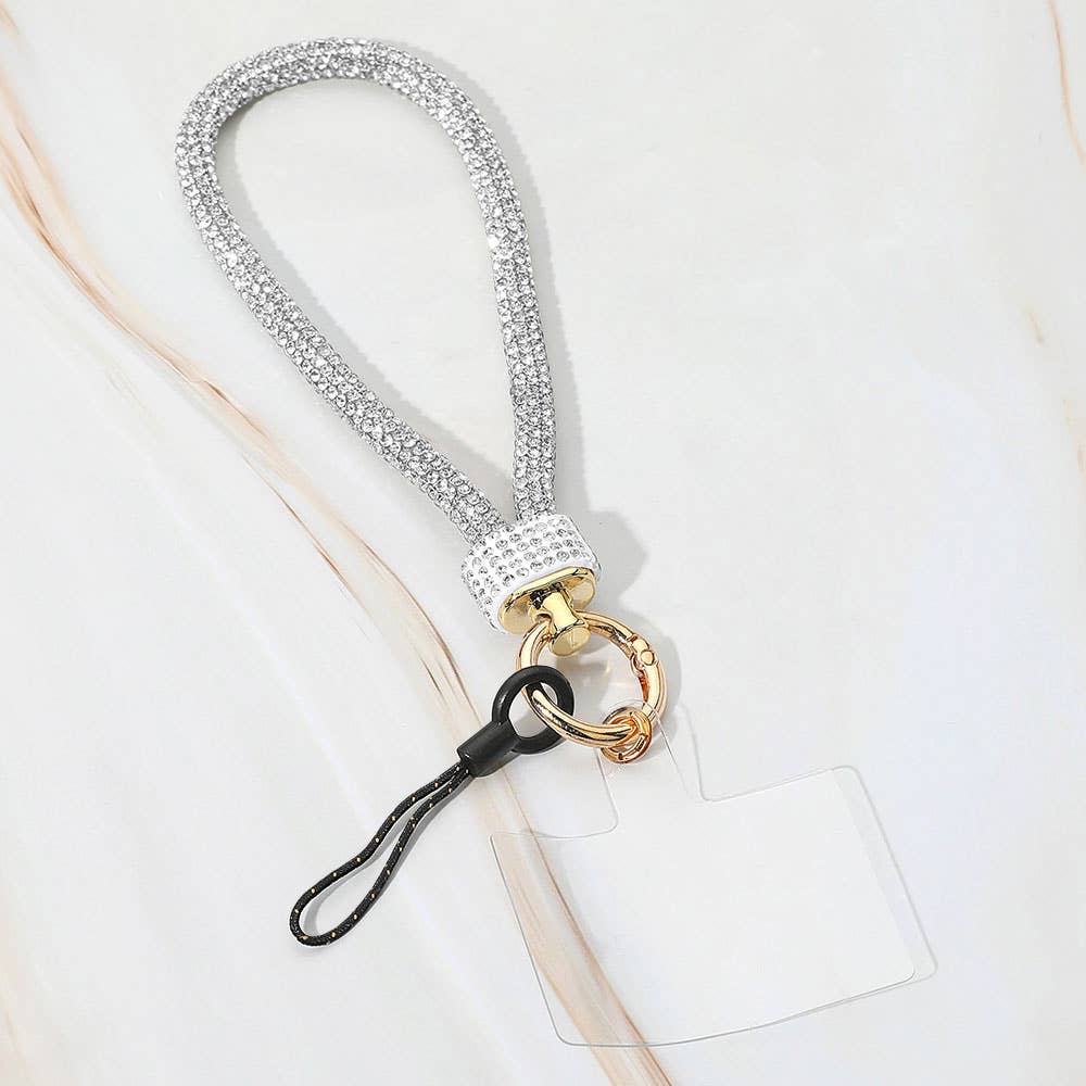 Bling Studded Phone Strap Keychain / Bag Charm: Clear,Gold