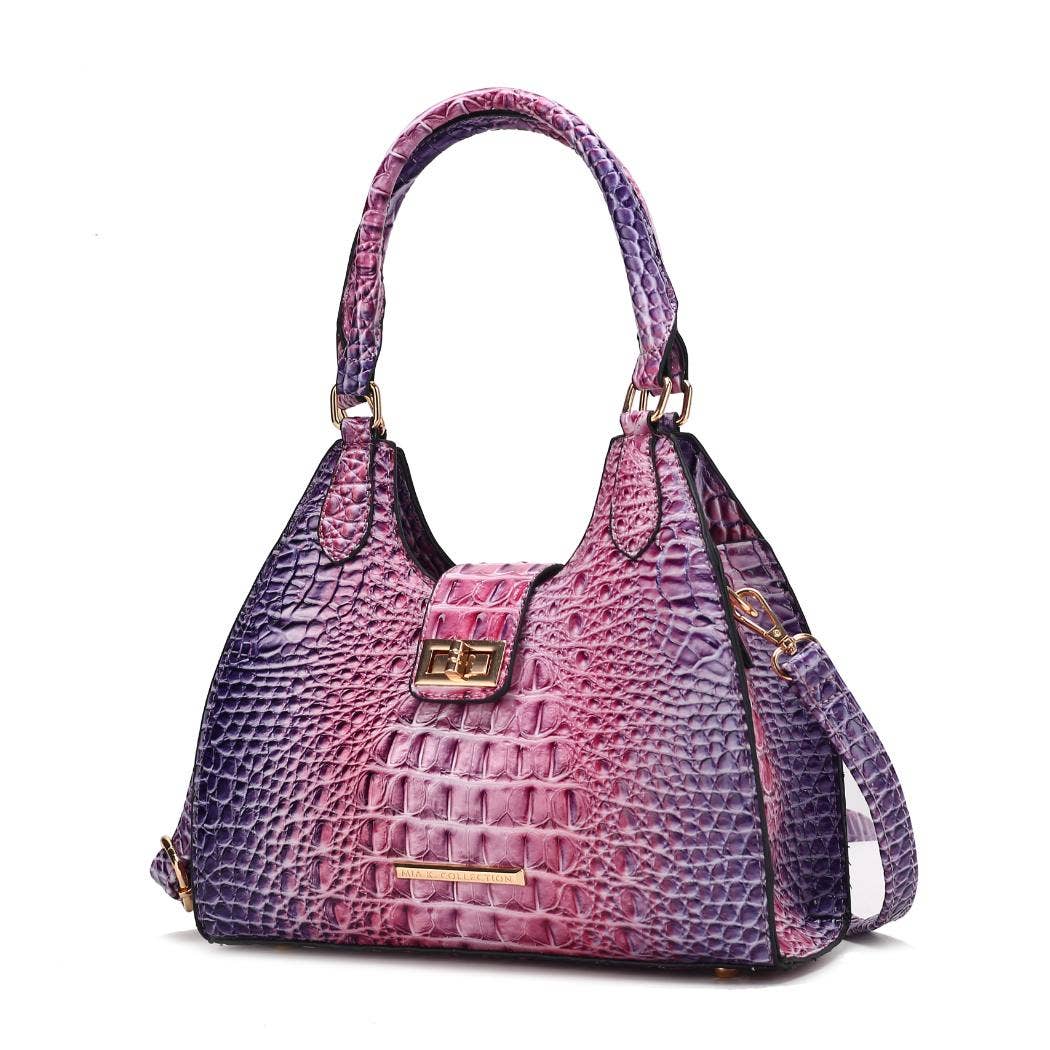 Ava Gradient Rainbow Faux Crocodile Embossed Tote Bag: Pink
