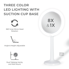 Load image into Gallery viewer, Hudson Lighted Makeup Mirror with Magnification &amp; Suction Cu: 8X/1X / Round / White
