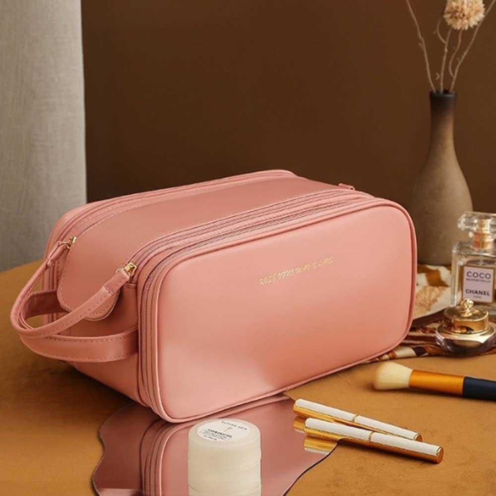 3 Layer Portable Travel Makeup Pouch Bag: Pink
