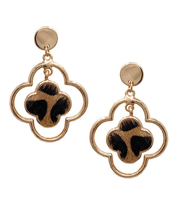 Animal print quatrefoil earring