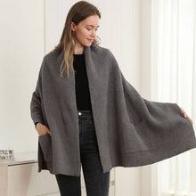 Load image into Gallery viewer, Open Front Pocketed Shawl Cardigan: Charcoal
