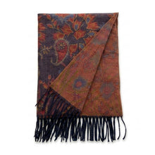 Load image into Gallery viewer, Elegant Floral Paisley Pattern Print Fringe Wrap Scarf: Navy
