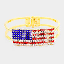Load image into Gallery viewer, Crystal Pave American Flag Hinged Bracelet: Gold
