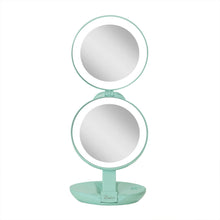 Load image into Gallery viewer, Lighted Travel Mirror with Magnification &amp; Folding-to-Compac: 10X/1X / Round / Taupe
