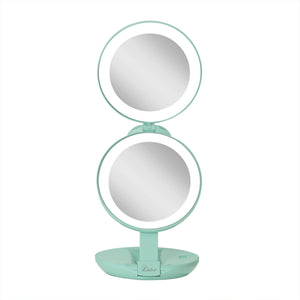 Lighted Travel Mirror with Magnification & Folding-to-Compac: 10X/1X / Round / Taupe