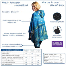 Load image into Gallery viewer, Monet Water Lilies Reversible Rain Cape Poncho – Lightweight Hooded Wrap for Women
