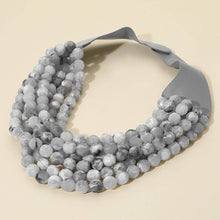 Load image into Gallery viewer, Marbled Faceted Ball Beaded Multi Layered Faux Leather Magnetic Necklace: Beige
