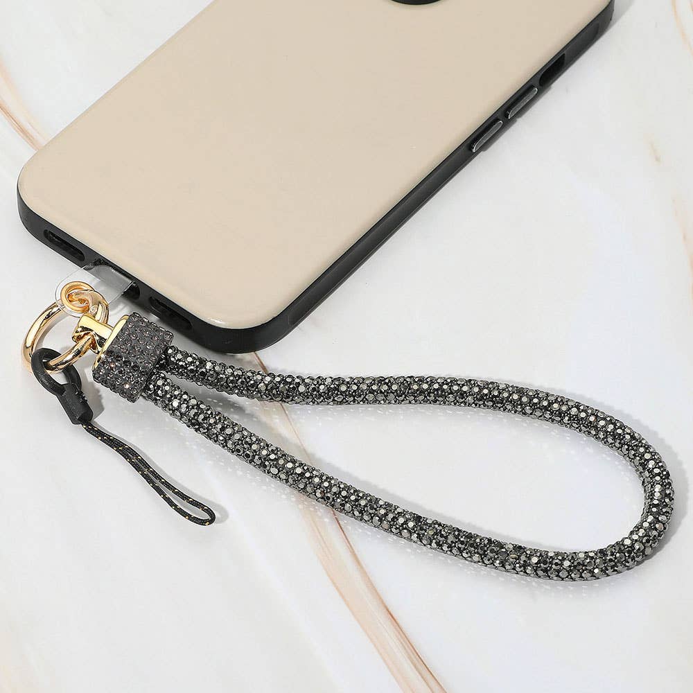 Bling Studded Phone Strap Keychain / Bag Charm: Gold,Hematite