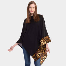 Load image into Gallery viewer, Leopard Trim Solid Poncho: Red
