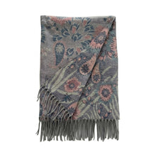 Load image into Gallery viewer, Elegant Floral Paisley Pattern Print Fringe Wrap Scarf: Gray
