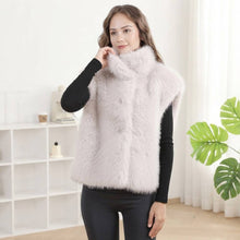 Load image into Gallery viewer, Plush Faux Fur Collar Vest: Beige
