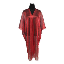 Load image into Gallery viewer, Lightweight Metallic Fringe Flowing Kimono Cover Up: Red
