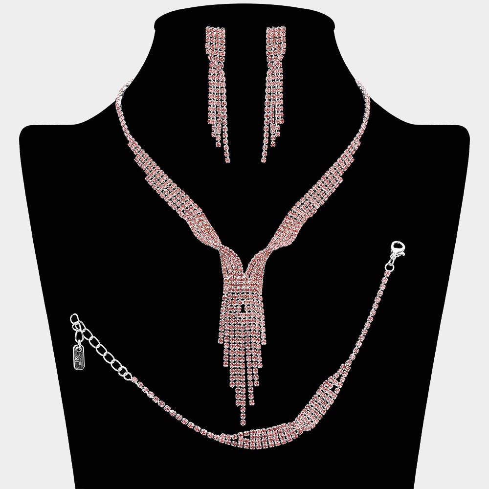Rhinestone Paved Fringe Jewelry Set: Lt Rose,Silver – Crazy Ladies ...