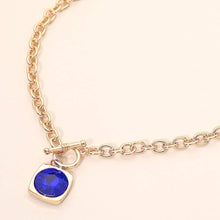 Load image into Gallery viewer, Round Faceted Stone Accent Frame Toggle Pendant Necklace: Blue
