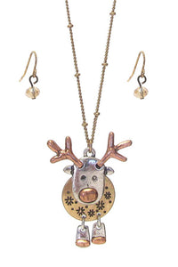 Christmas Rudolph reindeer pendant necklace set