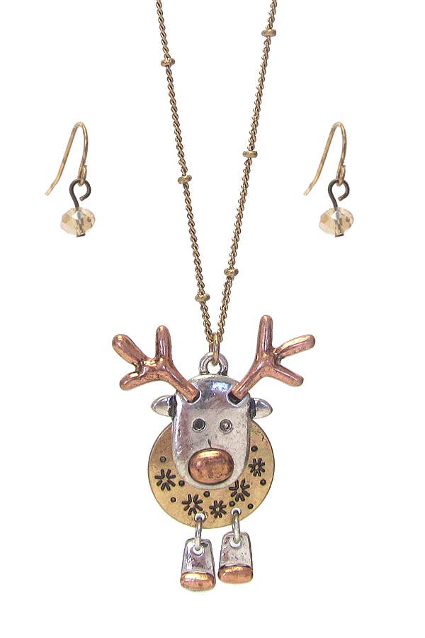 Christmas Rudolph reindeer pendant necklace set