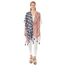 Load image into Gallery viewer, American Flag Printed Tassel Poncho
