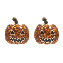 Load image into Gallery viewer, Sparkly Halloween Pumpkin Stud Earrings

