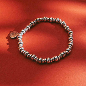 Triple Rondelle Beaded Stretch Bracelet -Antique Silver Finish