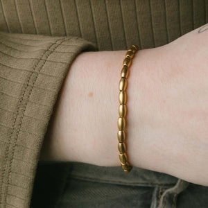 Rice Bead Beaded Stretch Bracelet - Antique Gold Finish