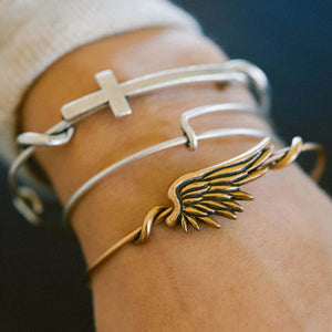 Angel Wing Expandable Bangle Antique Silver