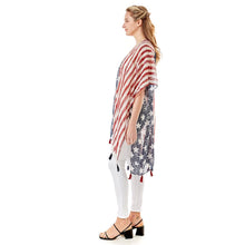 Load image into Gallery viewer, American Flag Printed Tassel Poncho
