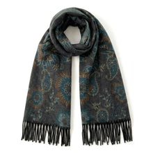 Load image into Gallery viewer, Elegant Floral Paisley Pattern Print Fringe Wrap Scarf: Black,Green
