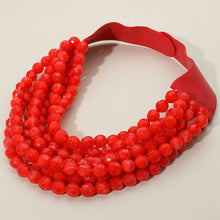 Load image into Gallery viewer, Marbled Faceted Ball Beaded Multi Layered Faux Leather Magnetic Necklace: Beige
