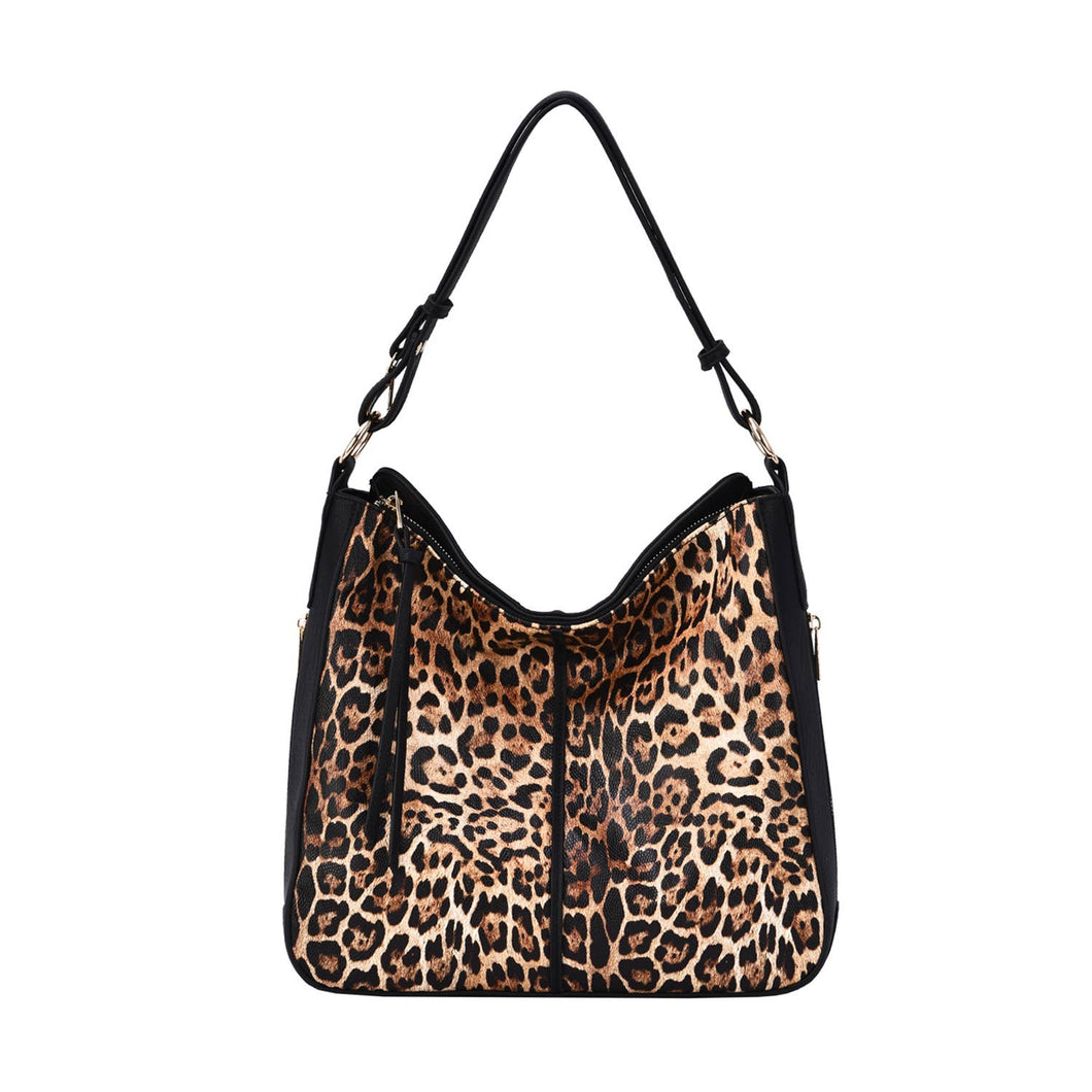 Maya Leopard Print Hobo: Cognac