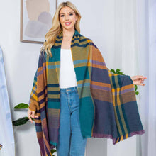 Load image into Gallery viewer, Plaid Shawl Poncho Scarf: Purple
