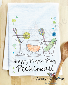 Happy People Pickleball Cocktail Customizable Tea Towel