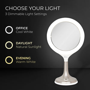 Solana Lighted Makeup Mirror with Magnification & Touch Pad: 8X/1X / Round / White