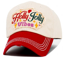 Load image into Gallery viewer, Holly Jolly Vibes Vintage Ballcap: NAT-RED
