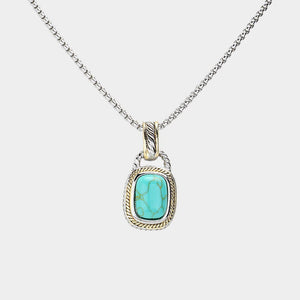 14K Gold Plated Two Tone Rectangle Natural Stone Cluster Pendant Necklace