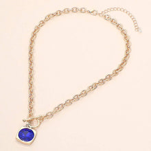 Load image into Gallery viewer, Round Faceted Stone Accent Frame Toggle Pendant Necklace: Red
