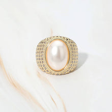 Load image into Gallery viewer, Oval Pearl Centerpiece CZ Pave Statement Ring
