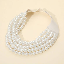 Load image into Gallery viewer, Multi Layered Pearl Beaded Collar Magnetic Necklace: Cream
